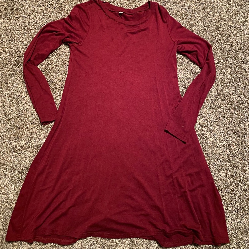 Maroon long sleeve swing dress